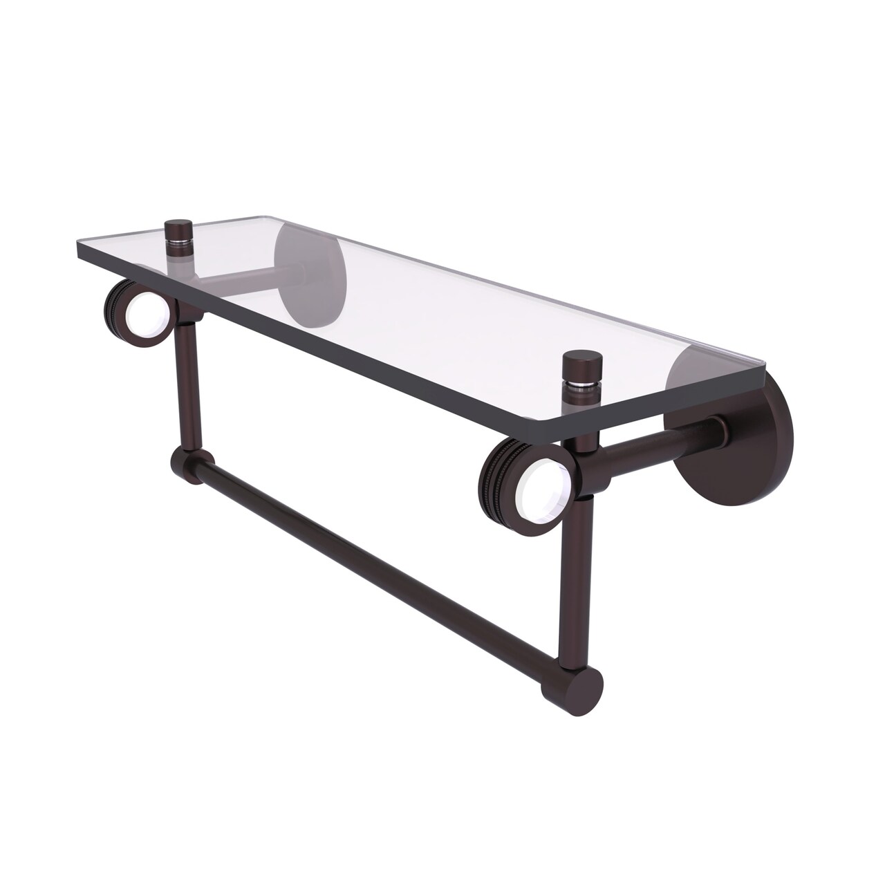 Clearview Collection 16 Inch Glass Shelf With Towel Bar And Dotted Accents - Antique Bronze